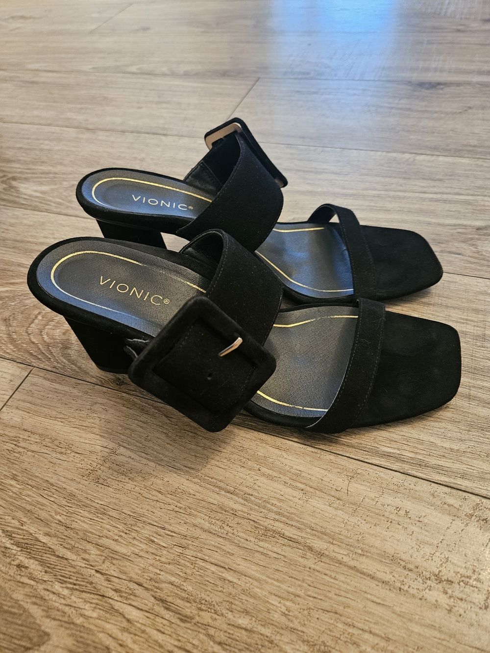 Vionic Brookell Black Suede Buckle Slide Heels Size 7.5 - Picture 7 of 11